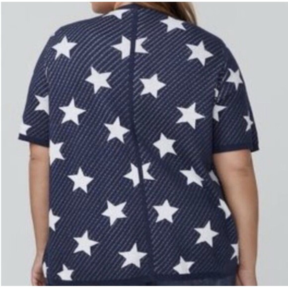Lane Bryant Blue White Star Pattern Short Sleeve Open Cardigan Sweater Sz 14/16 - Picture 2 of 6